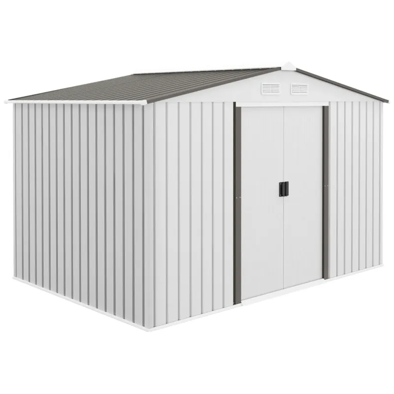  9 x 6ft Metal Garden Shed for Bike and Mobility Scooter Storage - Silver