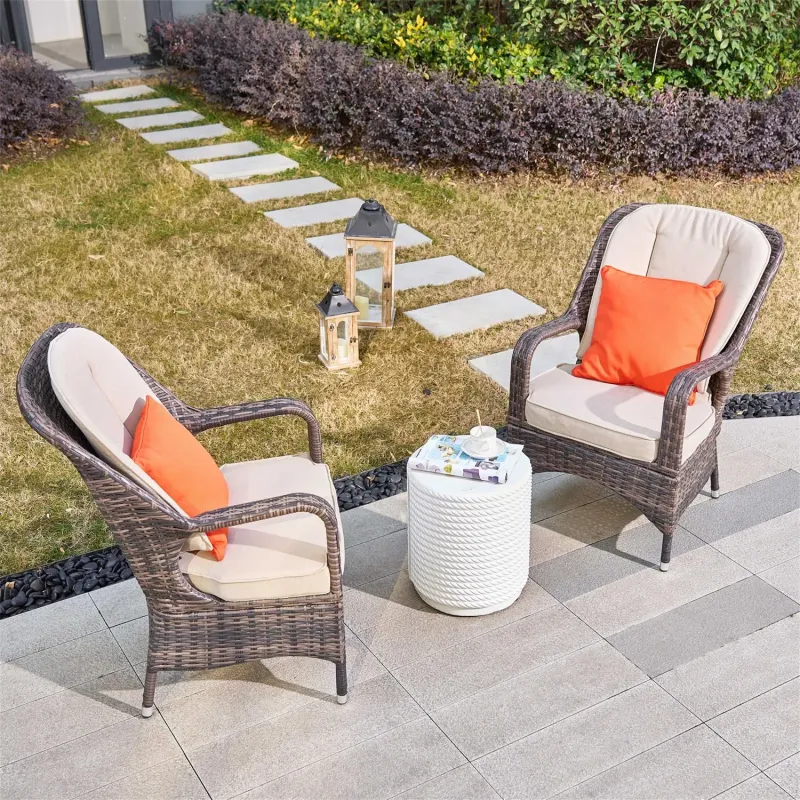 Saint-Malo 3-Piece Rattan Garden Bistro Set with White Coffee Table - Grey/Brown