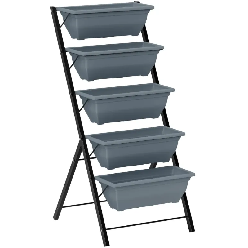 5-Tier Vertical Raised Garden Bed with 5 Removable Planter Boxes - Grey