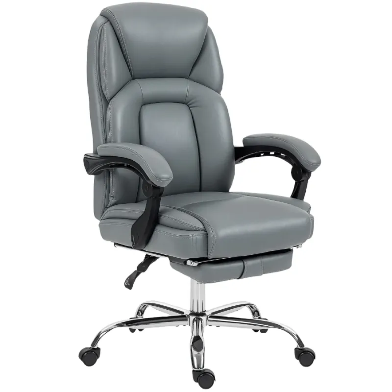  Reclining Faux Leather Office Chair with Footrest - Grey