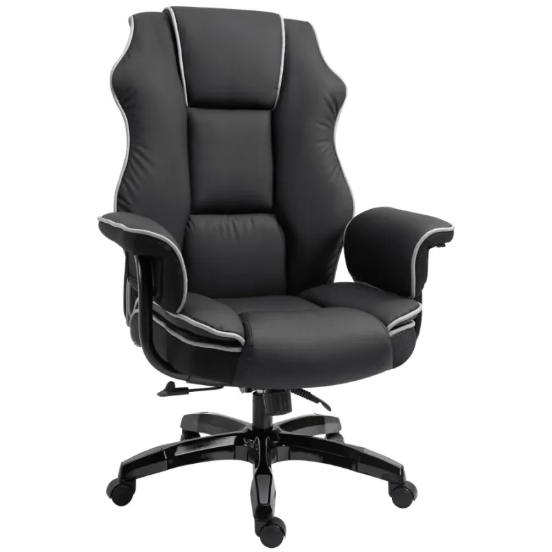 Executive Faux Leather Reclining Office Chair with Contrast Piping
