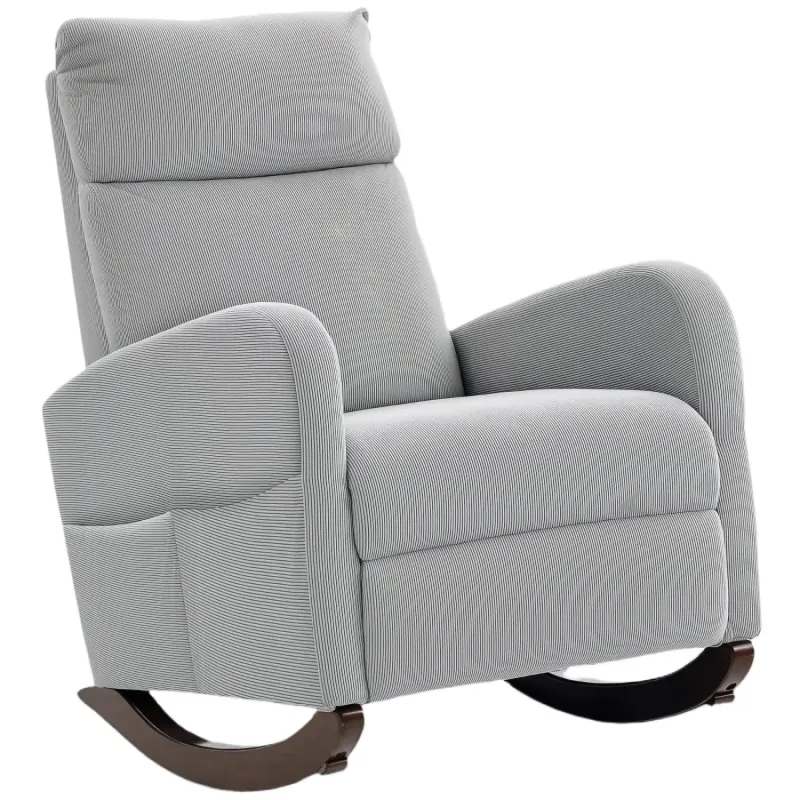  Corduroy Rocking Armchair with Side Pockets - Grey